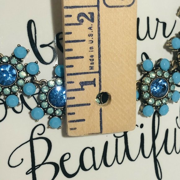 Statement Necklace 20" Blue Faux Turquoise Rhinestone Jewelry - Picture 6 of 7